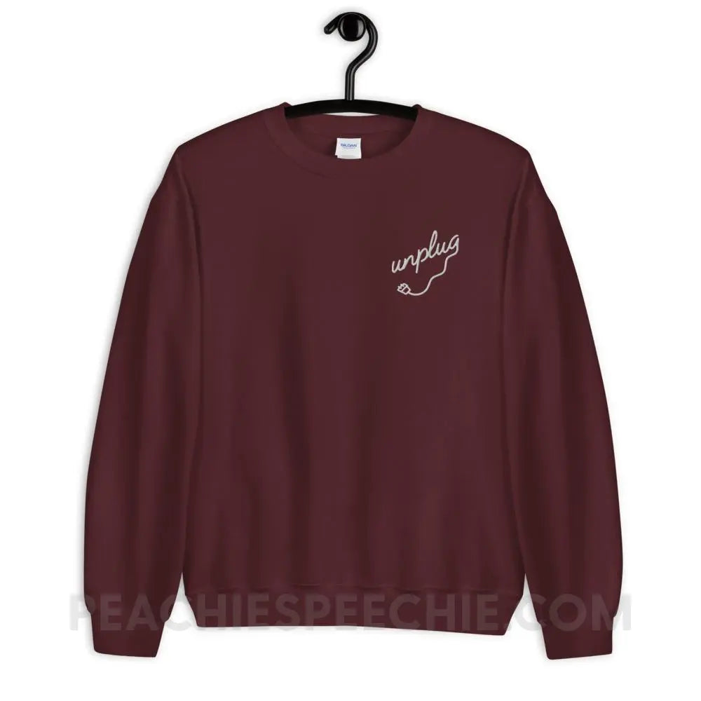 Unplug Embroidered Classic Sweatshirt - Maroon / S - peachiespeechie.com