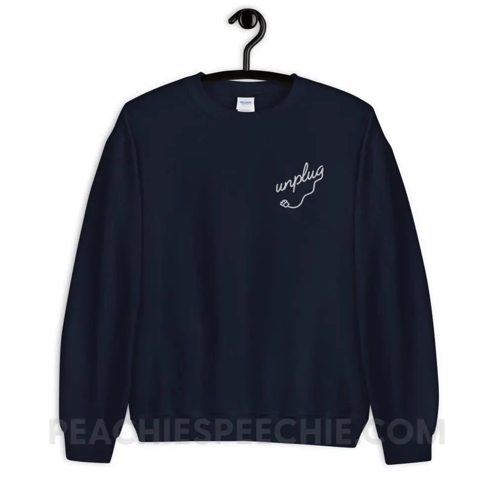 Unplug Embroidered Classic Sweatshirt - Navy / S - peachiespeechie.com