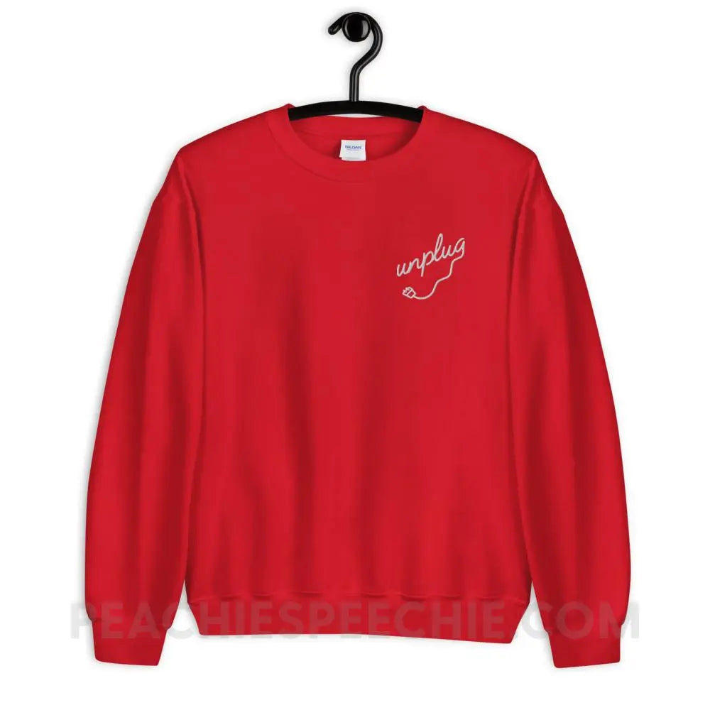 Unplug Embroidered Classic Sweatshirt - Red / S - peachiespeechie.com