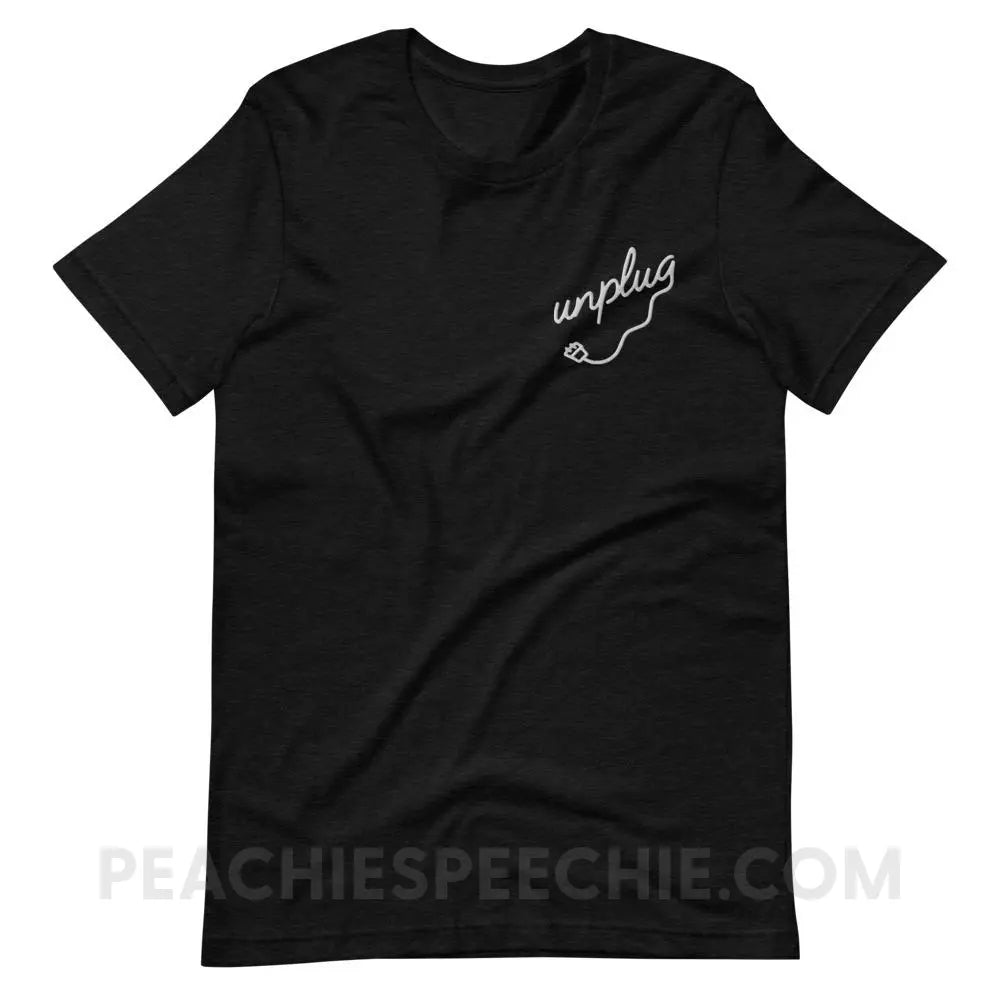Unplug Embroidered Premium Soft Tee - Black Heather / XS - T-Shirts & Tops peachiespeechie.com