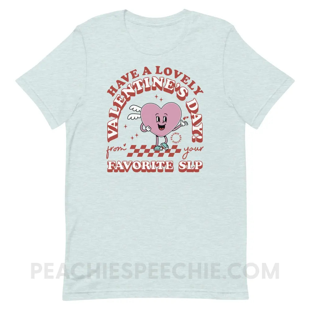 Valentine Heart Cartoon SLP Premium Soft Tee - Heather Prism Ice Blue / S - peachiespeechie.com