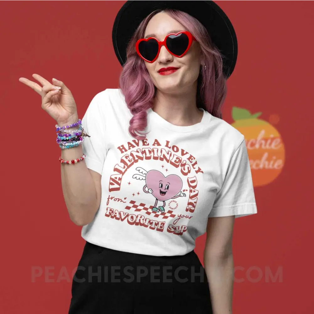 Valentine Heart Cartoon SLP Premium Soft Tee - White / S - peachiespeechie.com