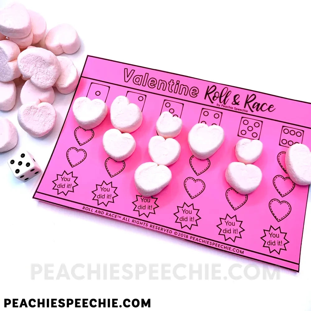 Valentine Roll and Race - Open Ended Dice Game Materials peachiespeechie.com