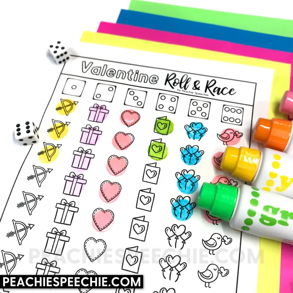 Valentine Roll and Race - Open Ended Dice Game Materials peachiespeechie.com