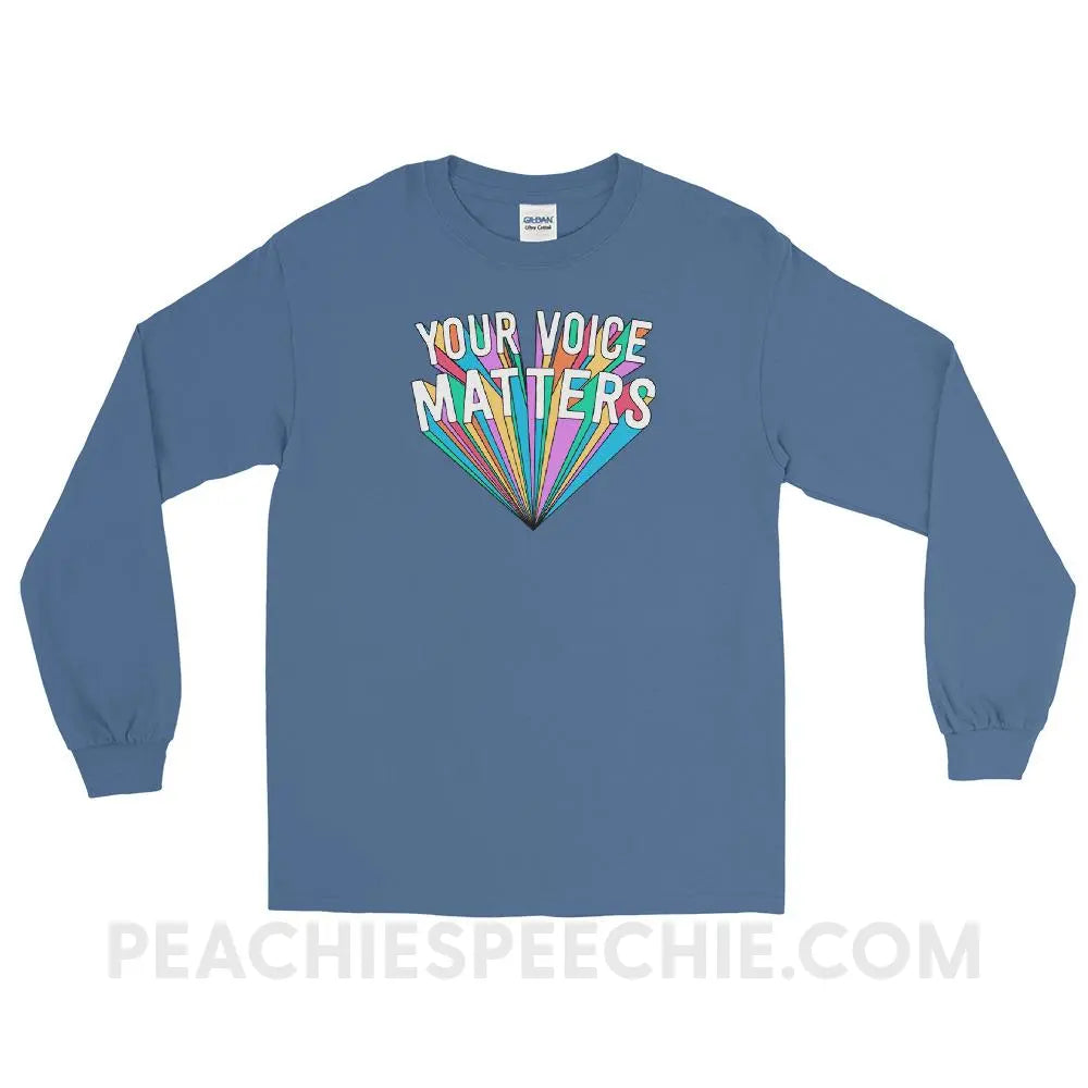 Your Voice Matters Long Sleeve Tee - Indigo Blue / S - T - Shirts & Tops peachiespeechie.com