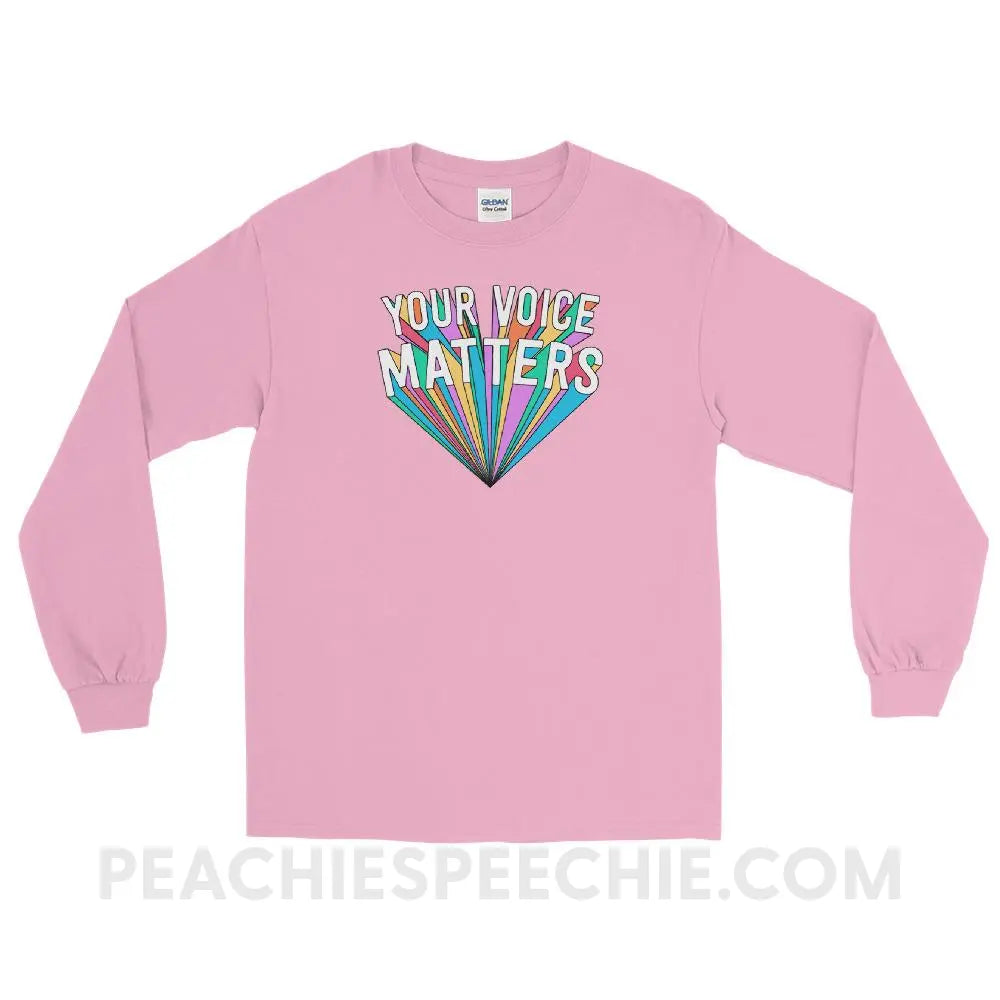 Your Voice Matters Long Sleeve Tee - Light Pink / S - T - Shirts & Tops peachiespeechie.com