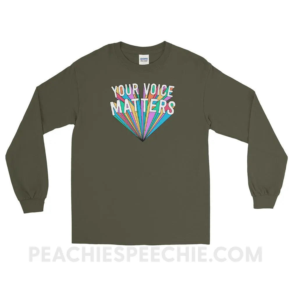 Your Voice Matters Long Sleeve Tee - Military Green / S - T - Shirts & Tops peachiespeechie.com