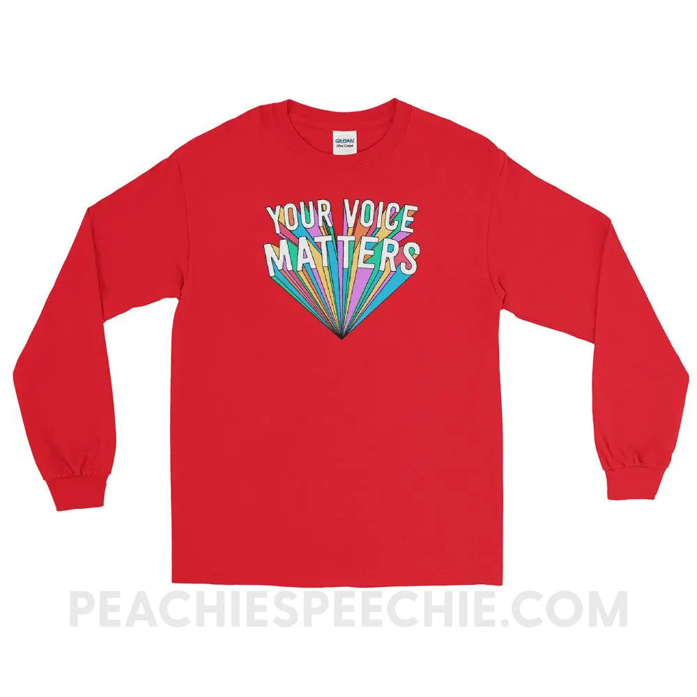 Your Voice Matters Long Sleeve Tee - Red / S - T - Shirts & Tops peachiespeechie.com