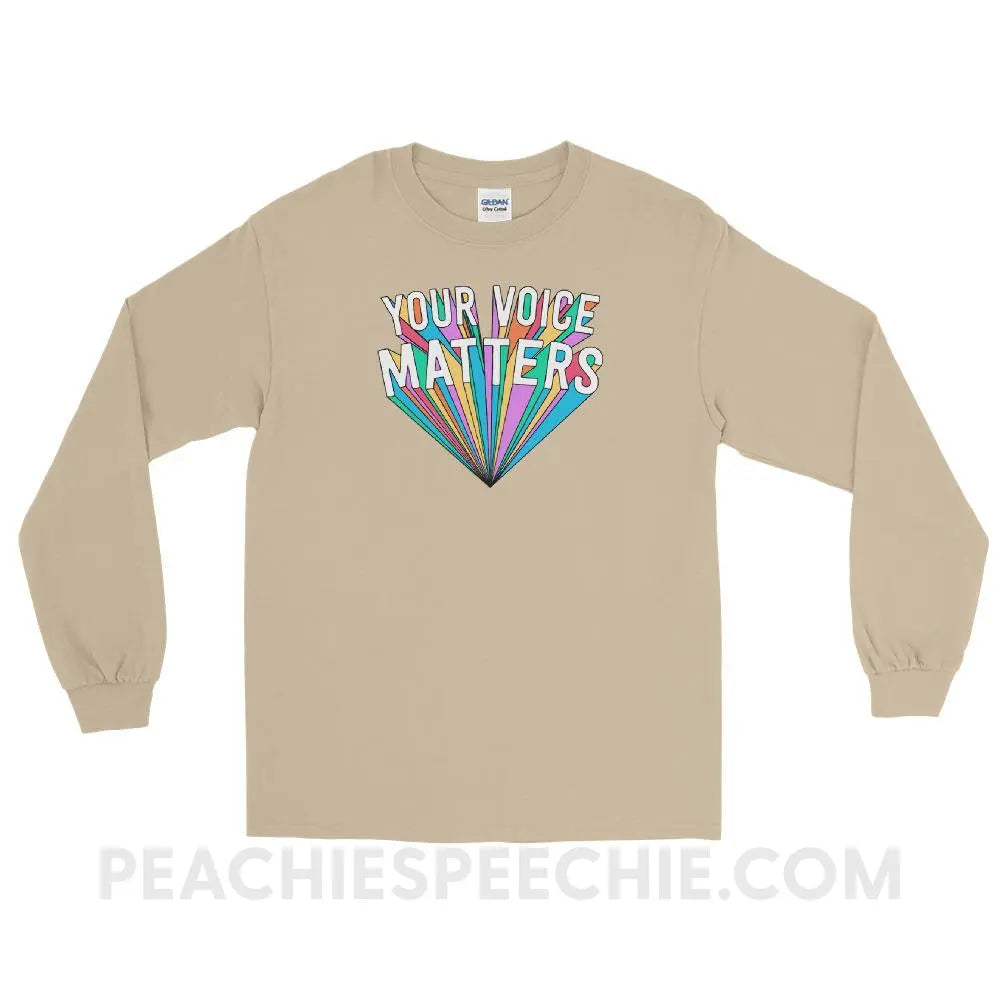 Your Voice Matters Long Sleeve Tee - Sand / S - T - Shirts & Tops peachiespeechie.com