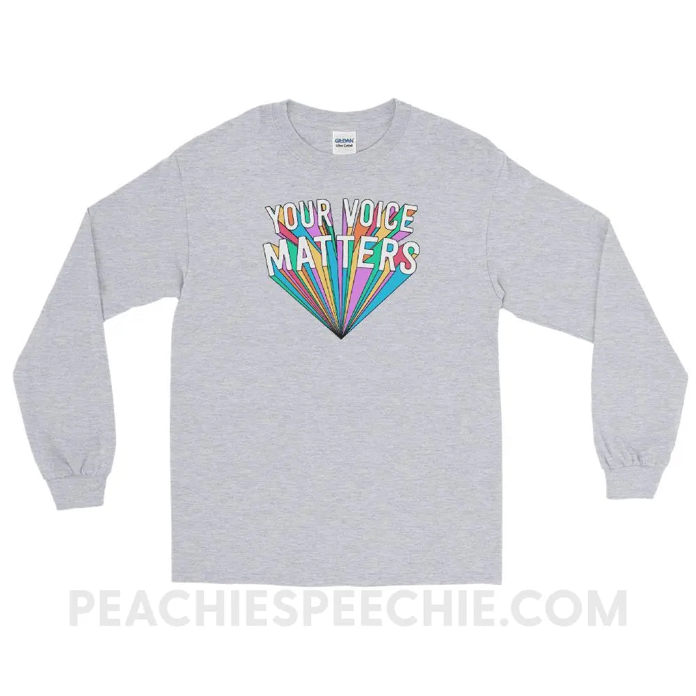 Your Voice Matters Long Sleeve Tee - Sport Grey / S - T - Shirts & Tops peachiespeechie.com