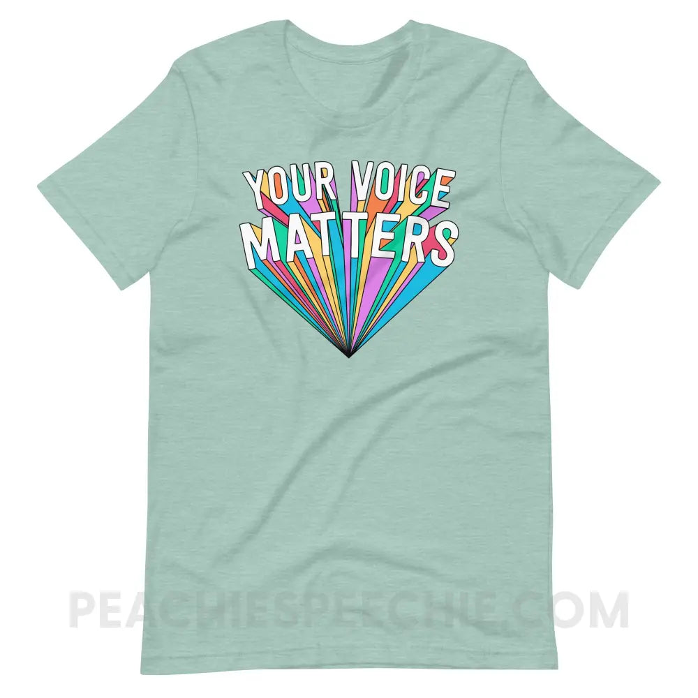 Your Voice Matters Premium Soft Tee - Heather Prism Dusty Blue / XS T - Shirts & Tops peachiespeechie.com