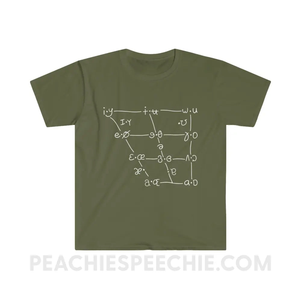 IPA Vowel Chart Classic Tee - Military Green / S - T-Shirts & Tops peachiespeechie.com