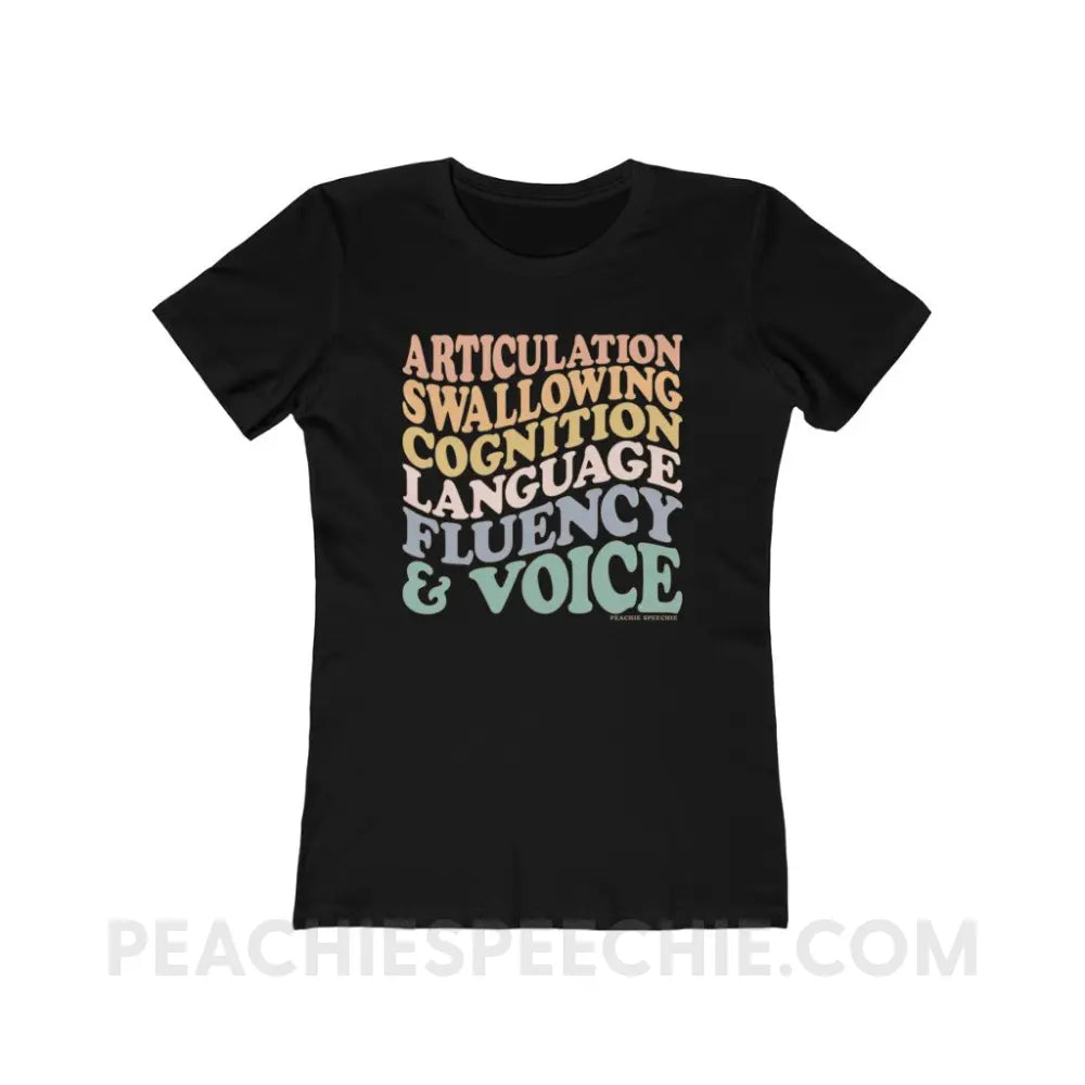 Wavy Speech Stuff Women’s Fitted Tee - Solid Black / S - T-Shirt peachiespeechie.com
