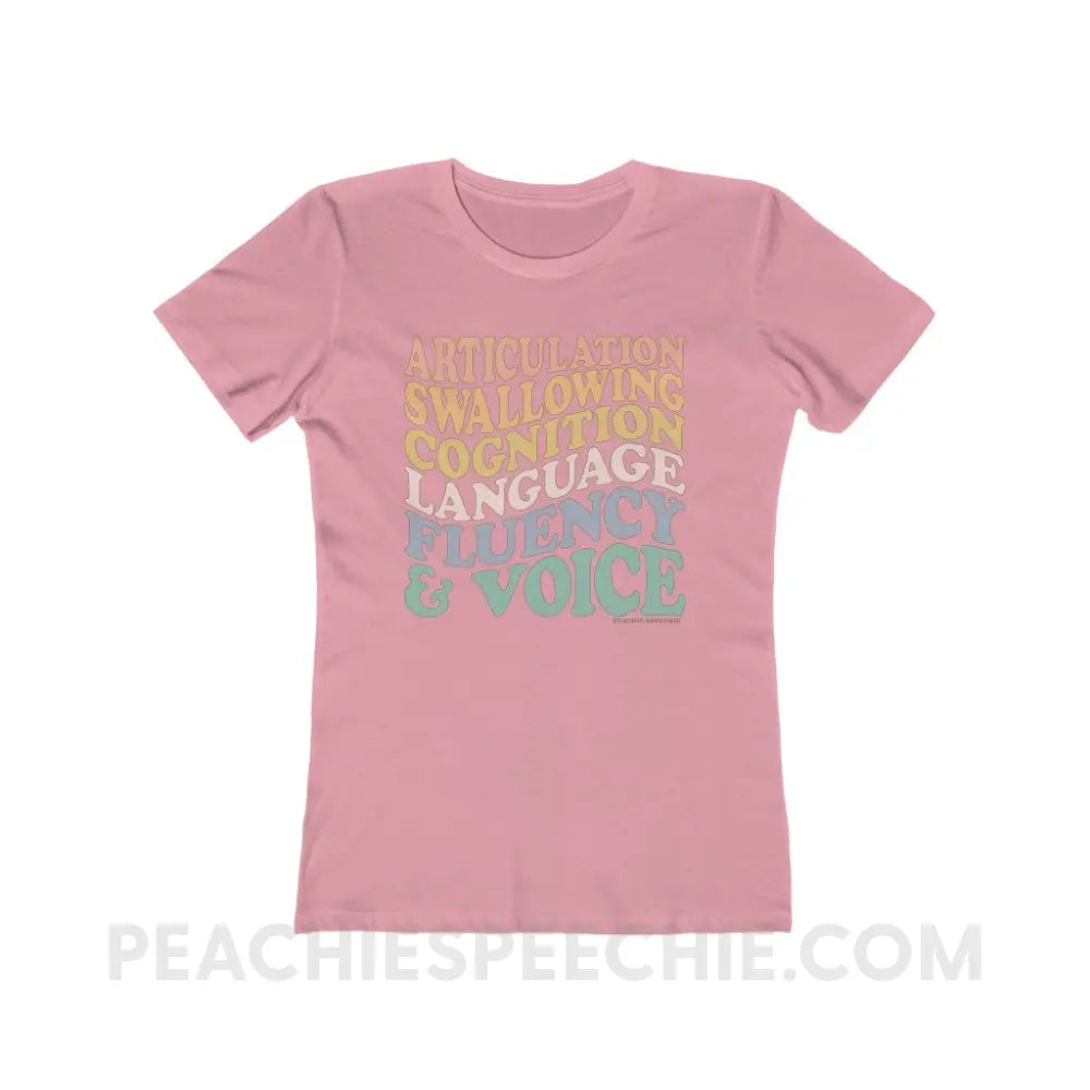Wavy Speech Stuff Women’s Fitted Tee - Solid Light Pink / S - T-Shirt peachiespeechie.com