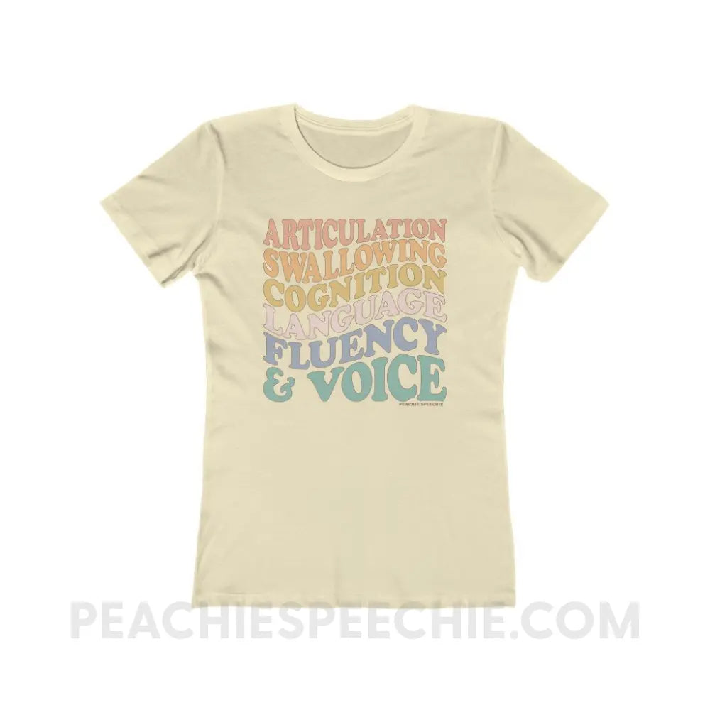 Wavy Speech Stuff Women’s Fitted Tee - Solid Natural / S - T-Shirt peachiespeechie.com