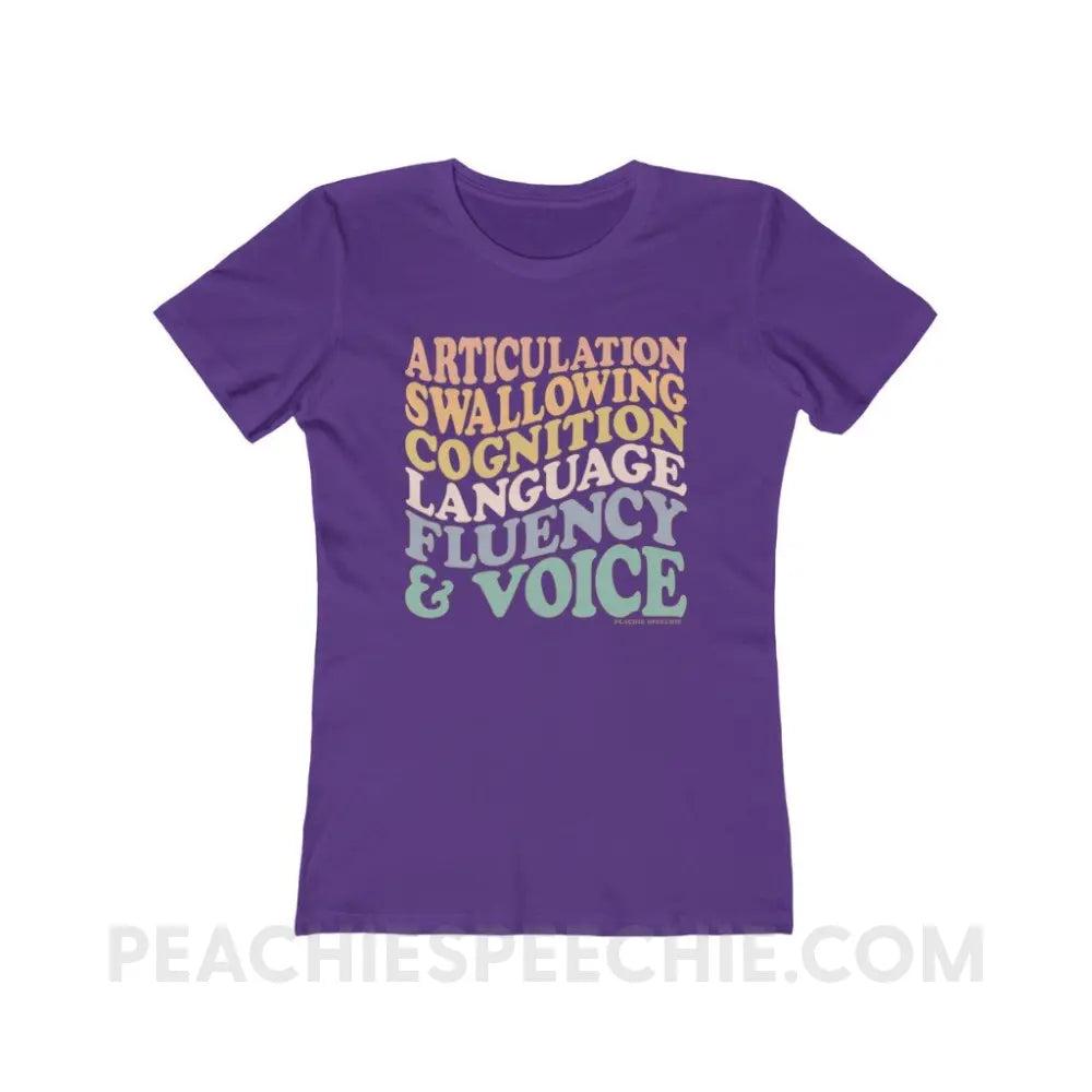 Wavy Speech Stuff Women’s Fitted Tee - Solid Purple Rush / S - T-Shirt peachiespeechie.com