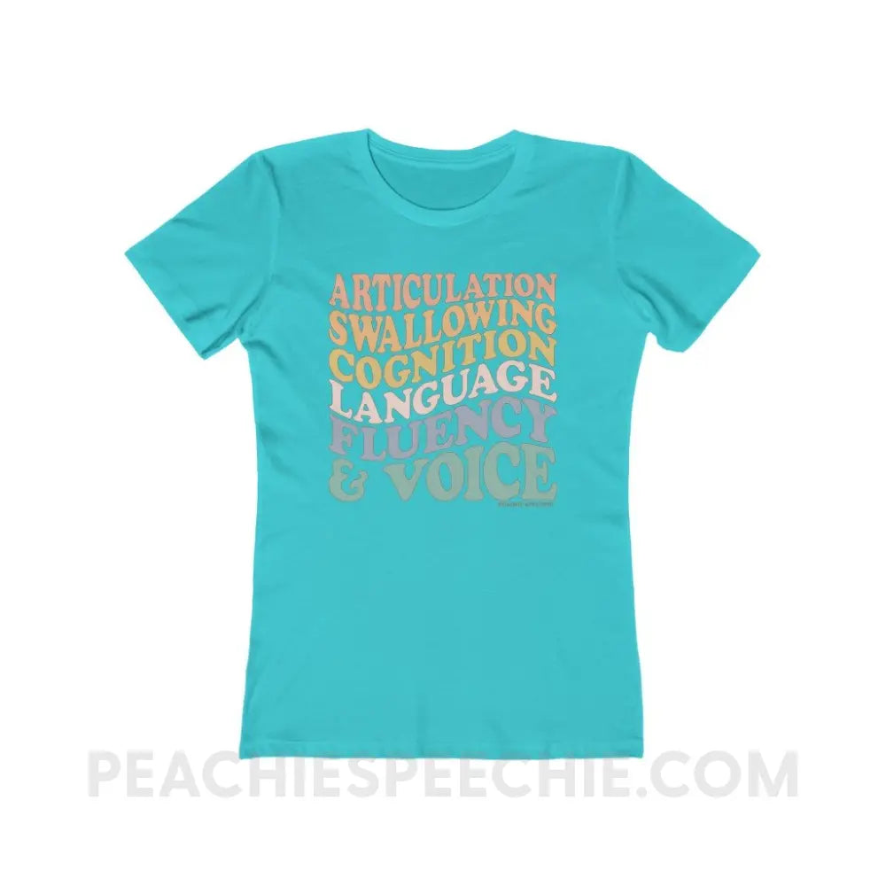 Wavy Speech Stuff Women’s Fitted Tee - Solid Tahiti Blue / S - T-Shirt peachiespeechie.com