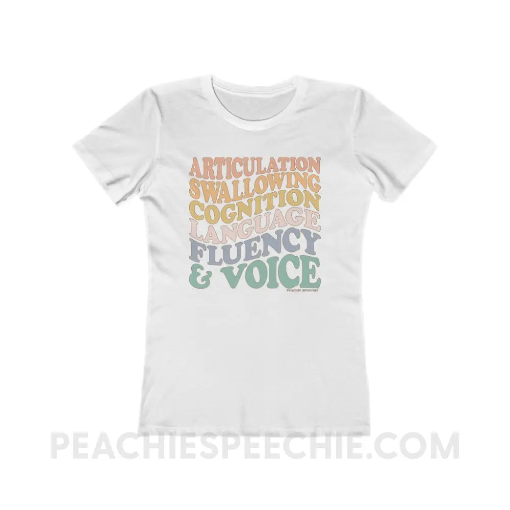 Wavy Speech Stuff Women’s Fitted Tee - Solid White / S - T-Shirt peachiespeechie.com