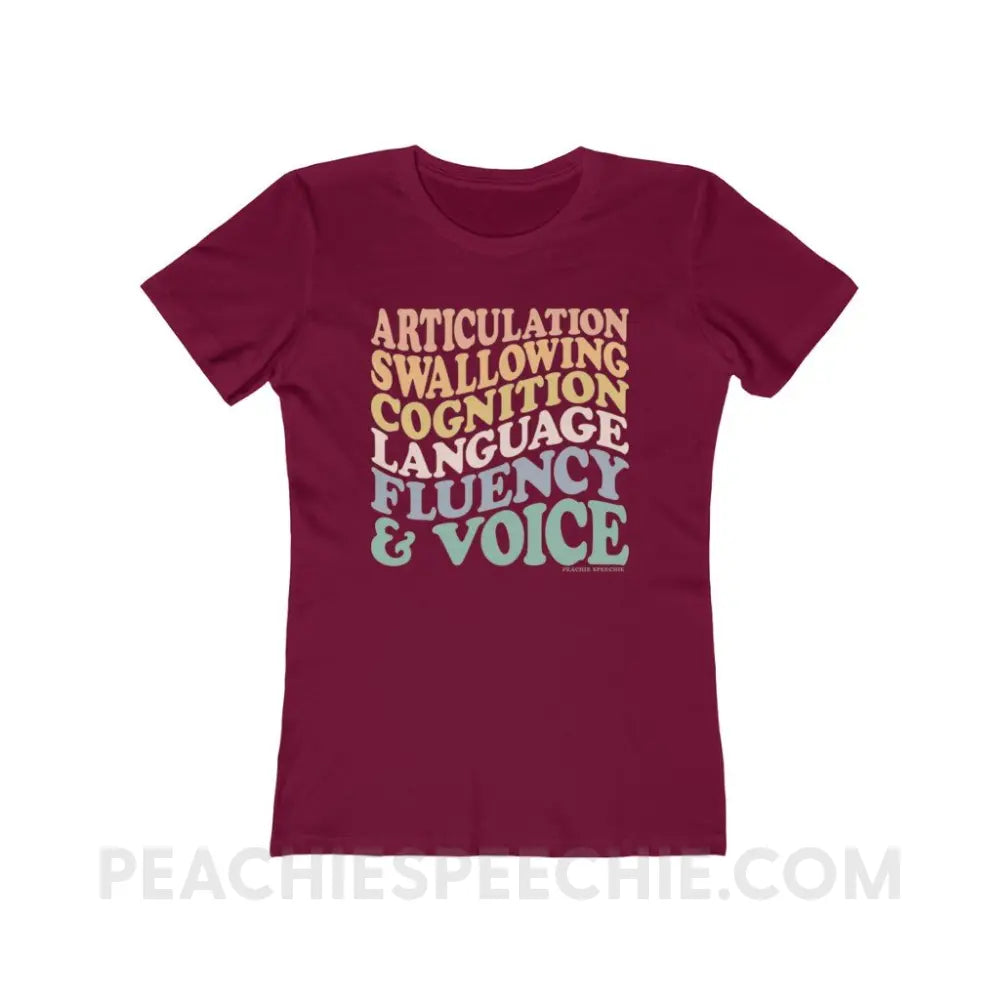 Wavy Speech Stuff Women’s Fitted Tee - Solid Cardinal Red / S - T-Shirt peachiespeechie.com