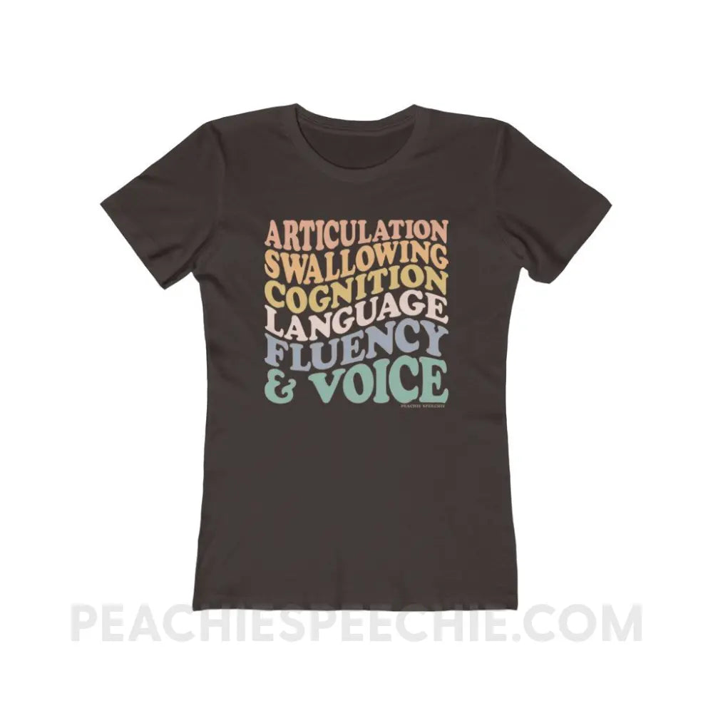 Wavy Speech Stuff Women’s Fitted Tee - Solid Dark Chocolate / S - T-Shirt peachiespeechie.com