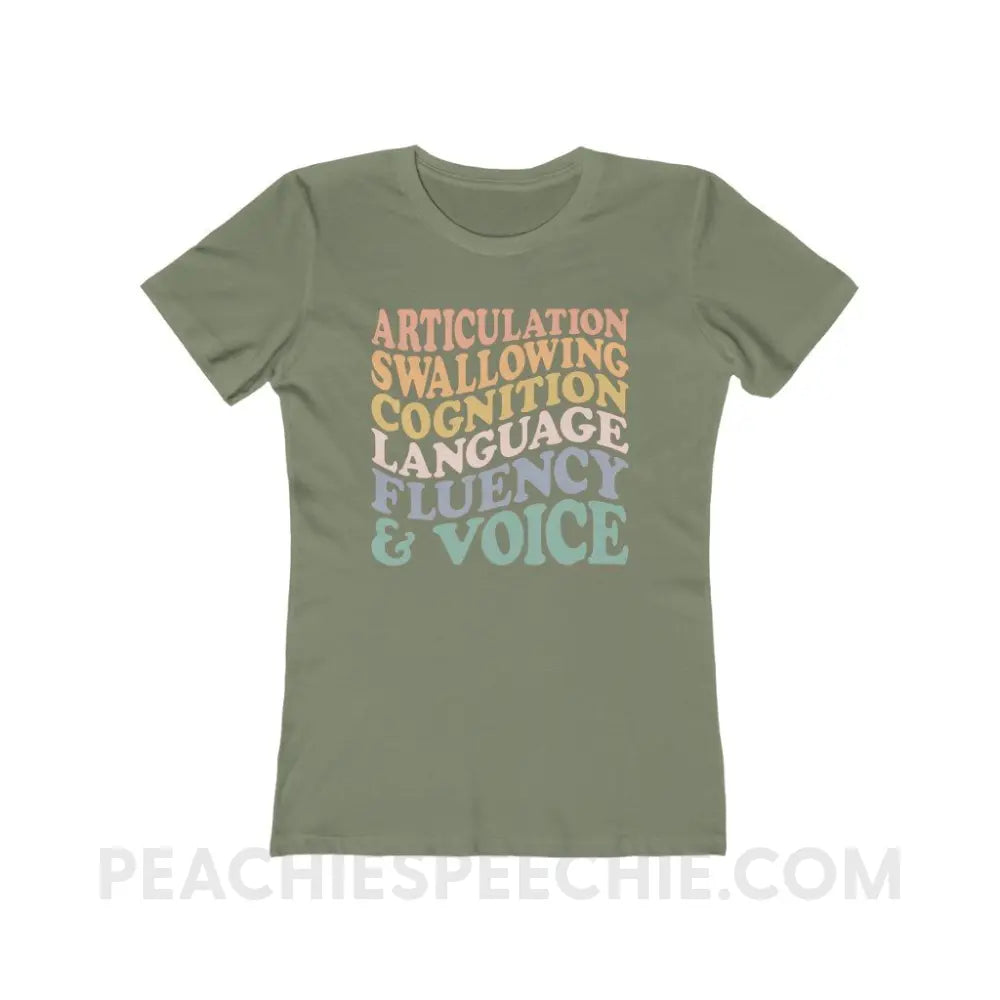 Wavy Speech Stuff Women’s Fitted Tee - Solid Light Olive / S - T-Shirt peachiespeechie.com