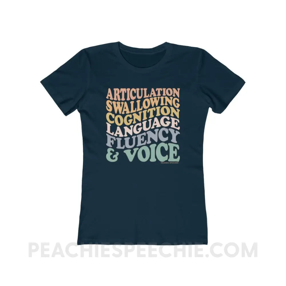 Wavy Speech Stuff Women’s Fitted Tee - Solid Midnight Navy / S - T-Shirt peachiespeechie.com