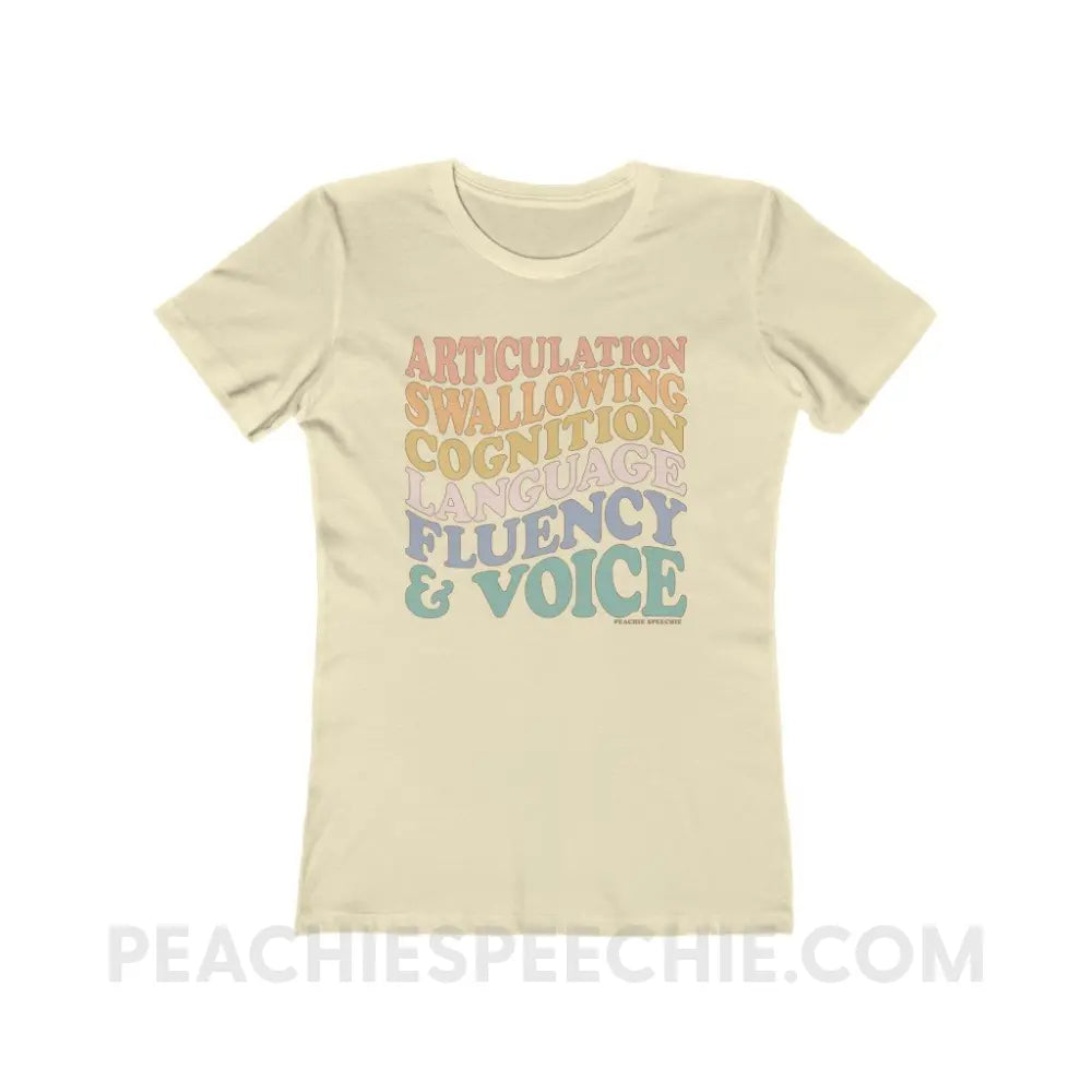 Wavy Speech Stuff Women’s Fitted Tee - Solid Natural / S - T-Shirt peachiespeechie.com