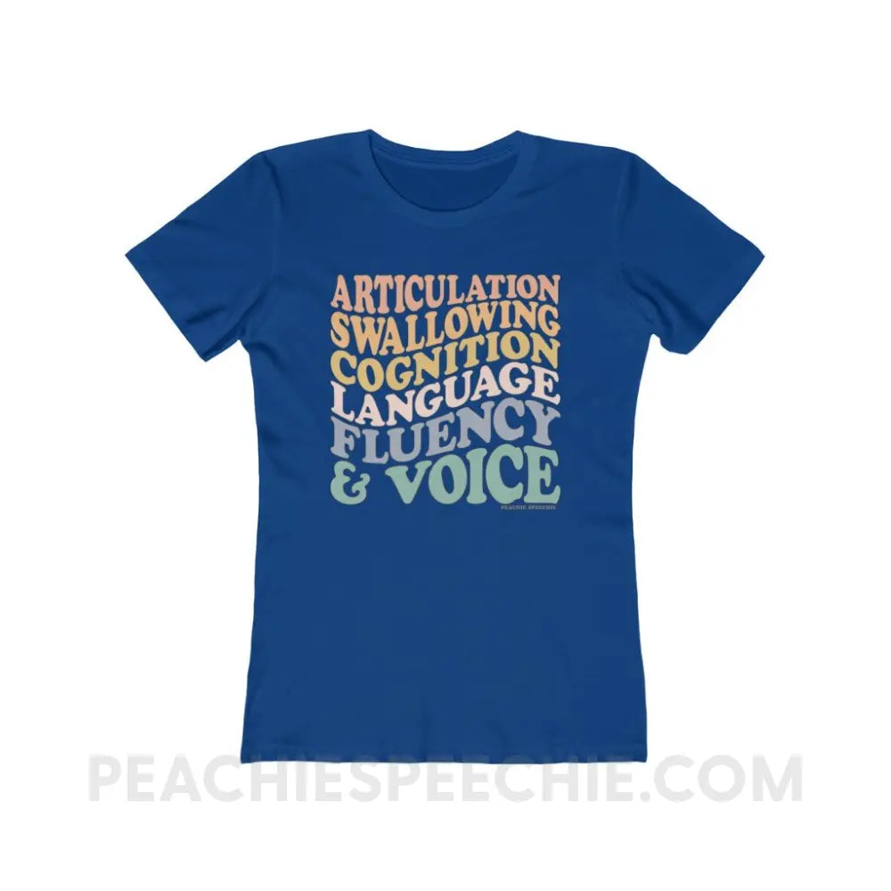 Wavy Speech Stuff Women’s Fitted Tee - Solid Royal / S - T-Shirt peachiespeechie.com