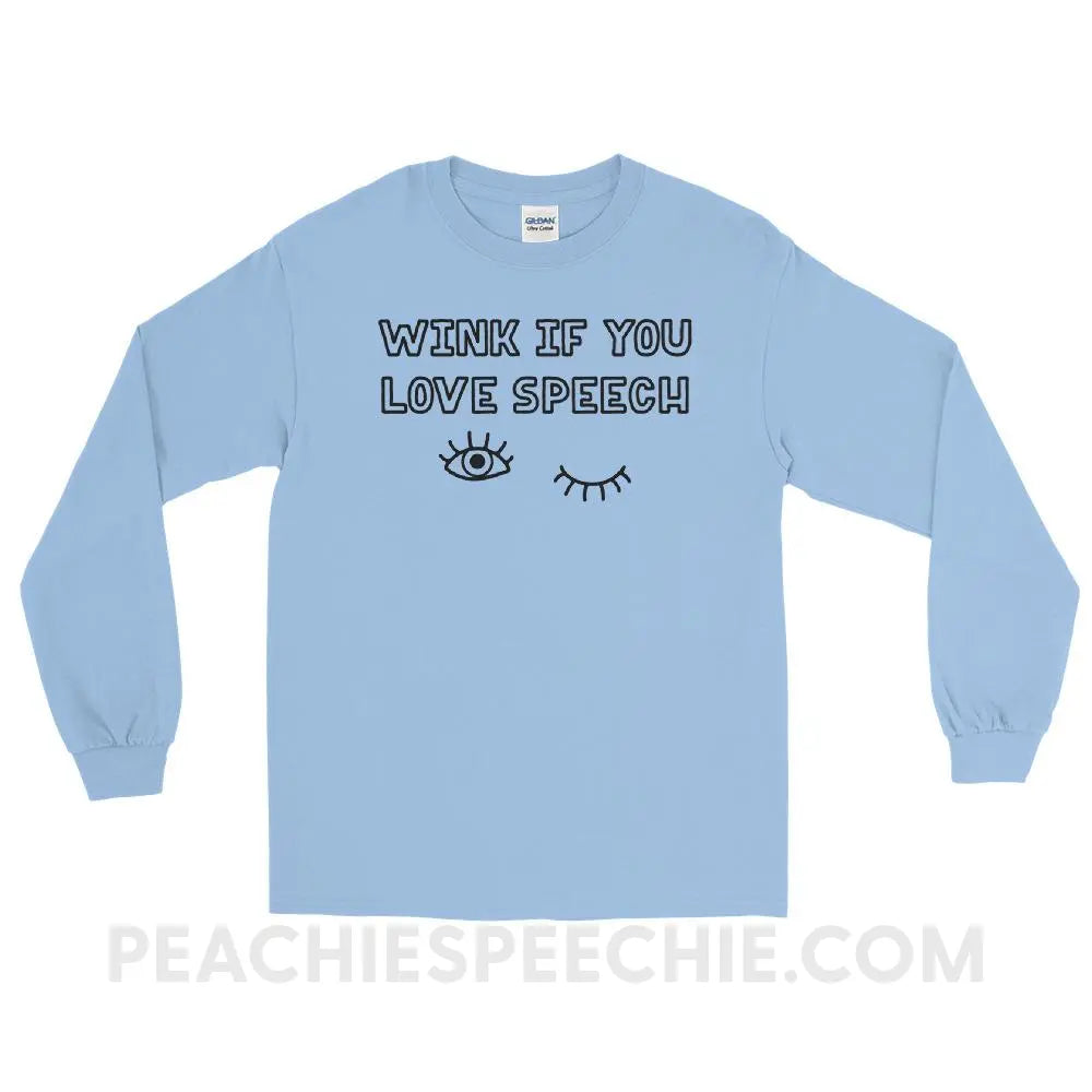 Wink If You Love Speech Long Sleeve Tee - Light Blue / S - T-Shirts & Tops peachiespeechie.com