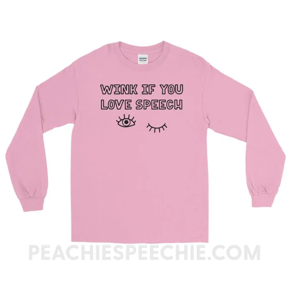 Wink If You Love Speech Long Sleeve Tee - Light Pink / S - T-Shirts & Tops peachiespeechie.com