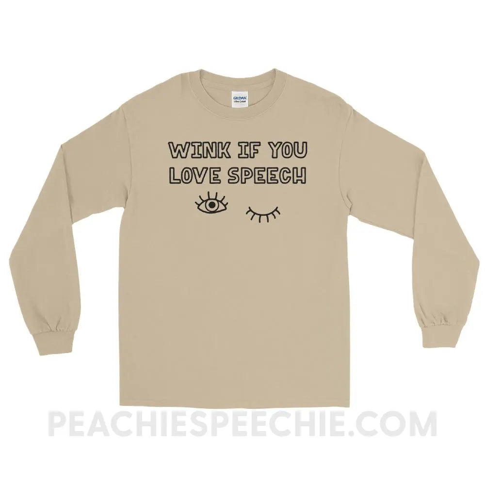 Wink If You Love Speech Long Sleeve Tee - Sand / S - T-Shirts & Tops peachiespeechie.com