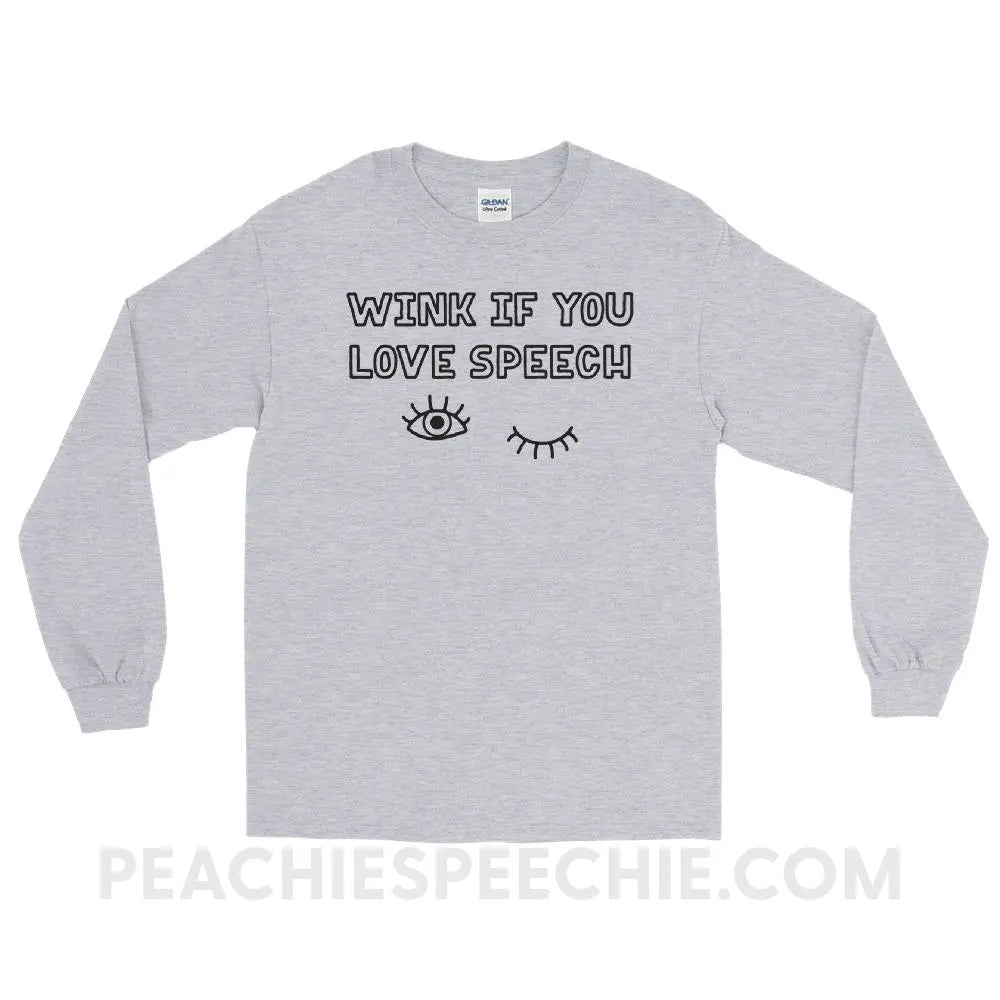 Wink If You Love Speech Long Sleeve Tee - Sport Grey / S - T-Shirts & Tops peachiespeechie.com