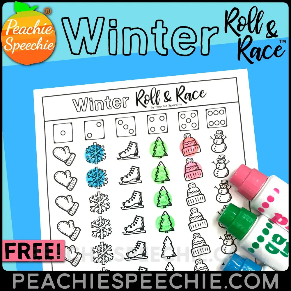 Winter Roll and Race - Open Ended Dice Game - Materials - peachiespeechie.com