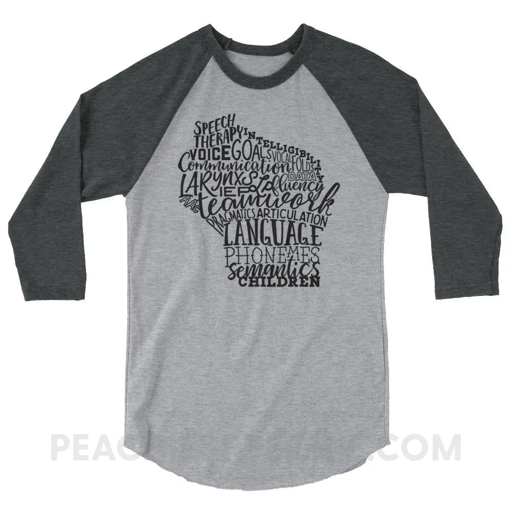 Wisconsin SLP Baseball Tee - Heather Grey/Heather Charcoal / XS - T-Shirts & Tops peachiespeechie.com