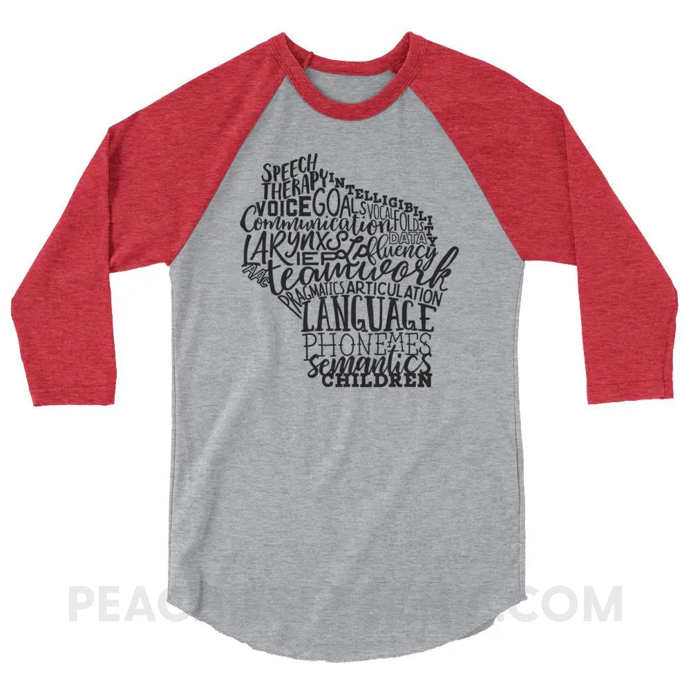 Wisconsin SLP Baseball Tee - Heather Grey/Heather Red / XS - T-Shirts & Tops peachiespeechie.com