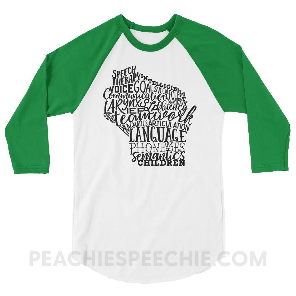 Wisconsin SLP Baseball Tee - White/Kelly / XS - T-Shirts & Tops peachiespeechie.com