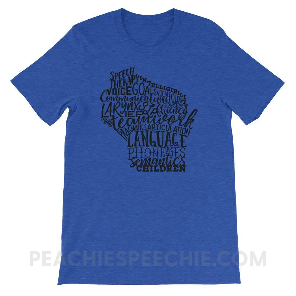 Wisconsin SLP Premium Soft Tee - Heather True Royal / S - T-Shirts & Tops peachiespeechie.com