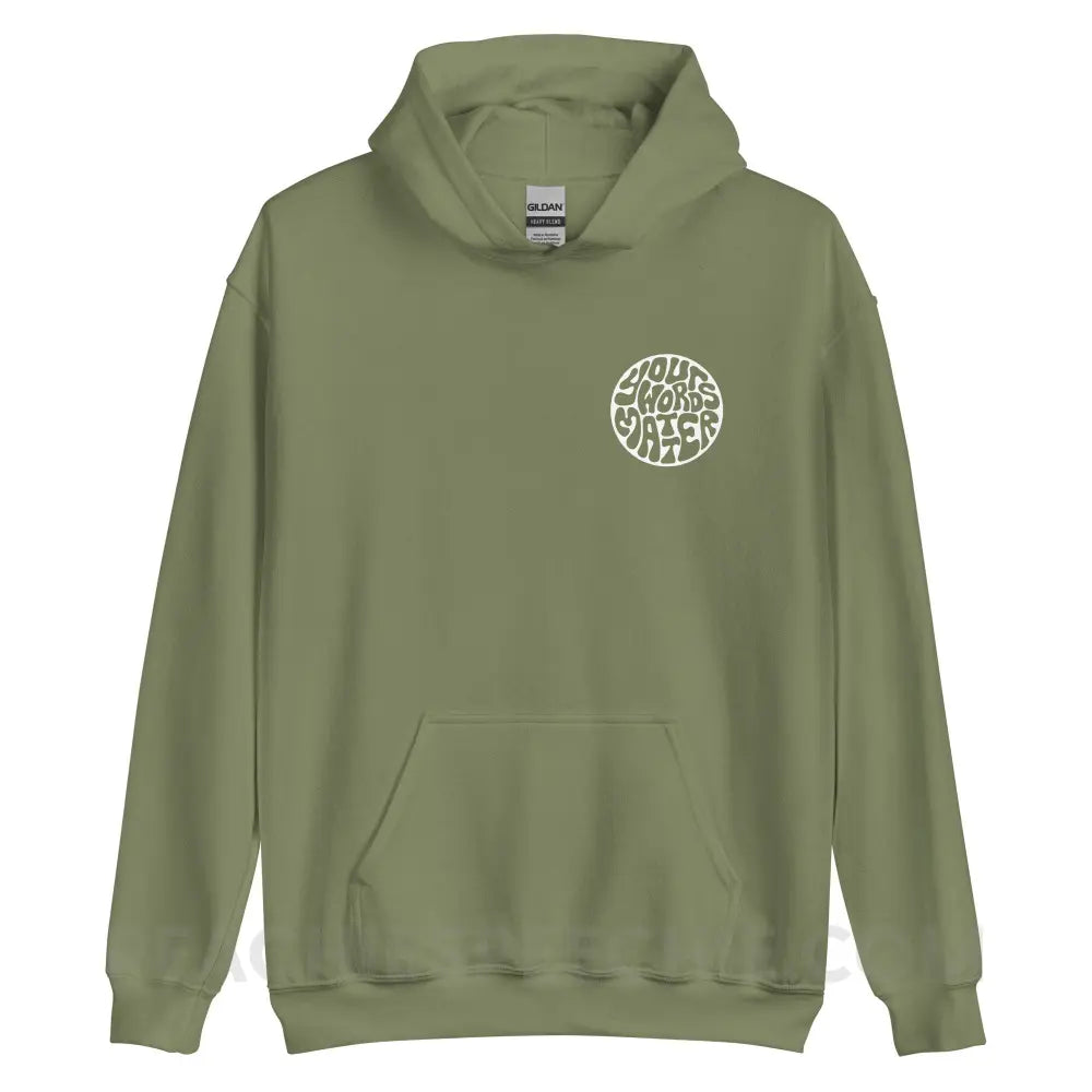 Your Words Matter Circle Classic Hoodie - Military Green / S - peachiespeechie.com