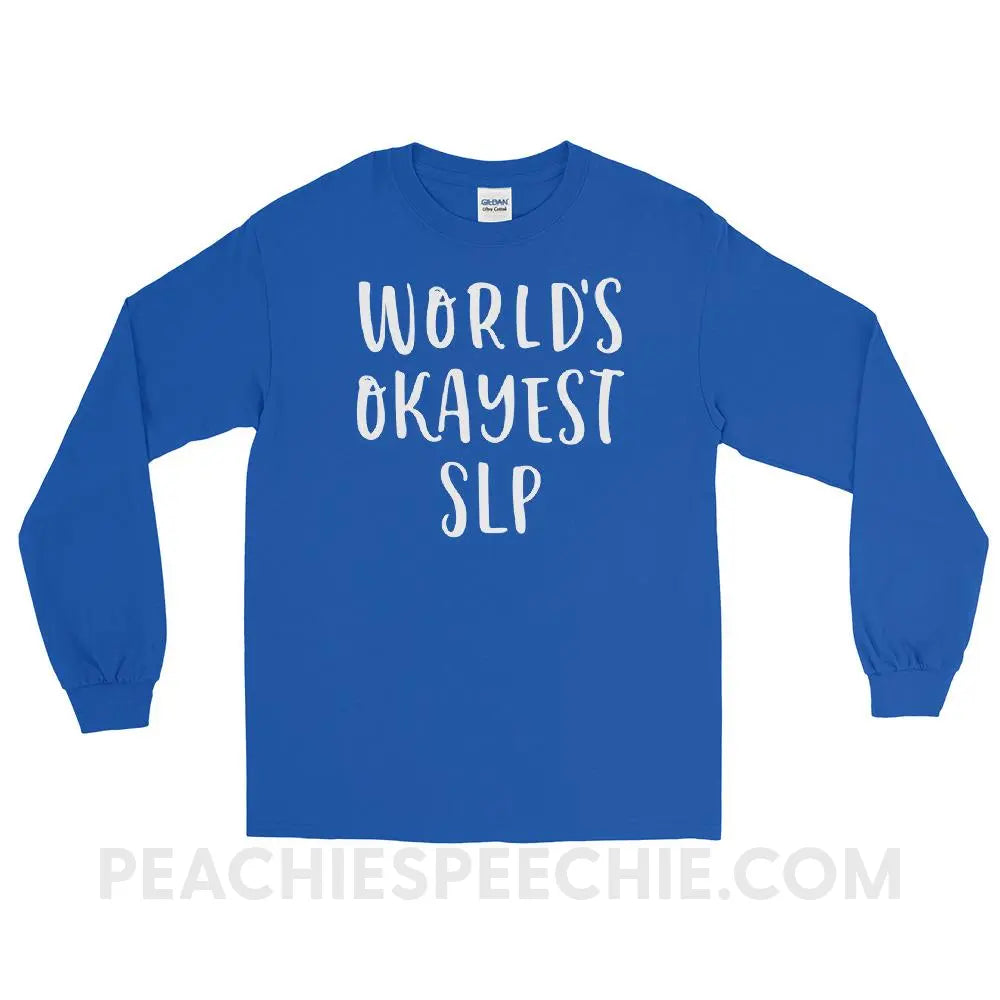 World’s Okayest SLP Long Sleeve Tee - Royal / S T - Shirts & Tops peachiespeechie.com