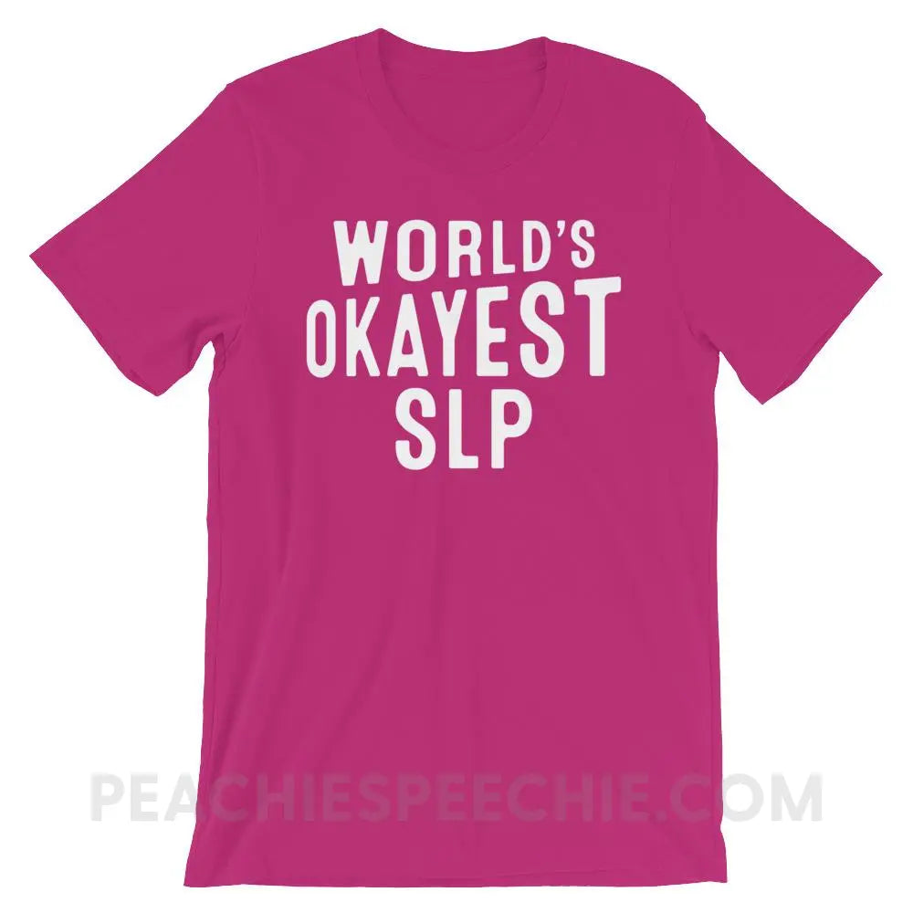 World’s Okayest SLP Premium Soft Tee - Berry / S - T-Shirts & Tops peachiespeechie.com