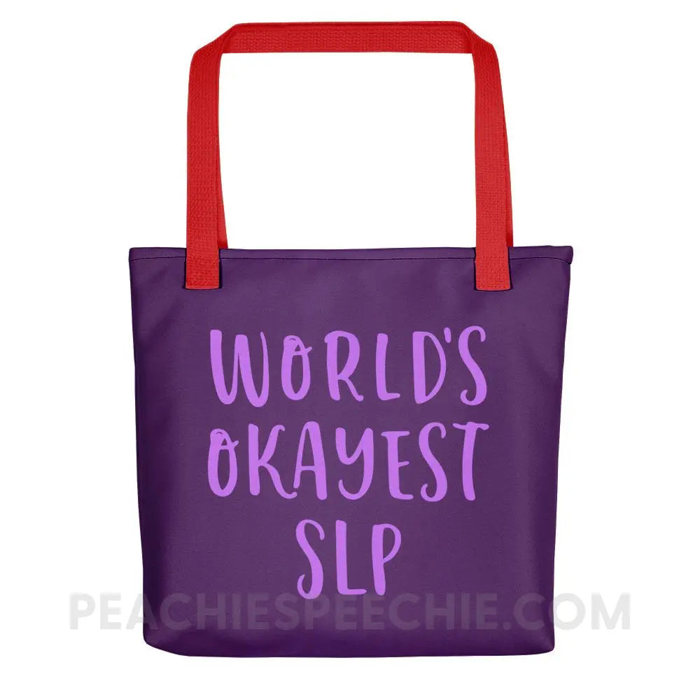 World’s Okayest SLP Tote Bag - Red - Bags peachiespeechie.com