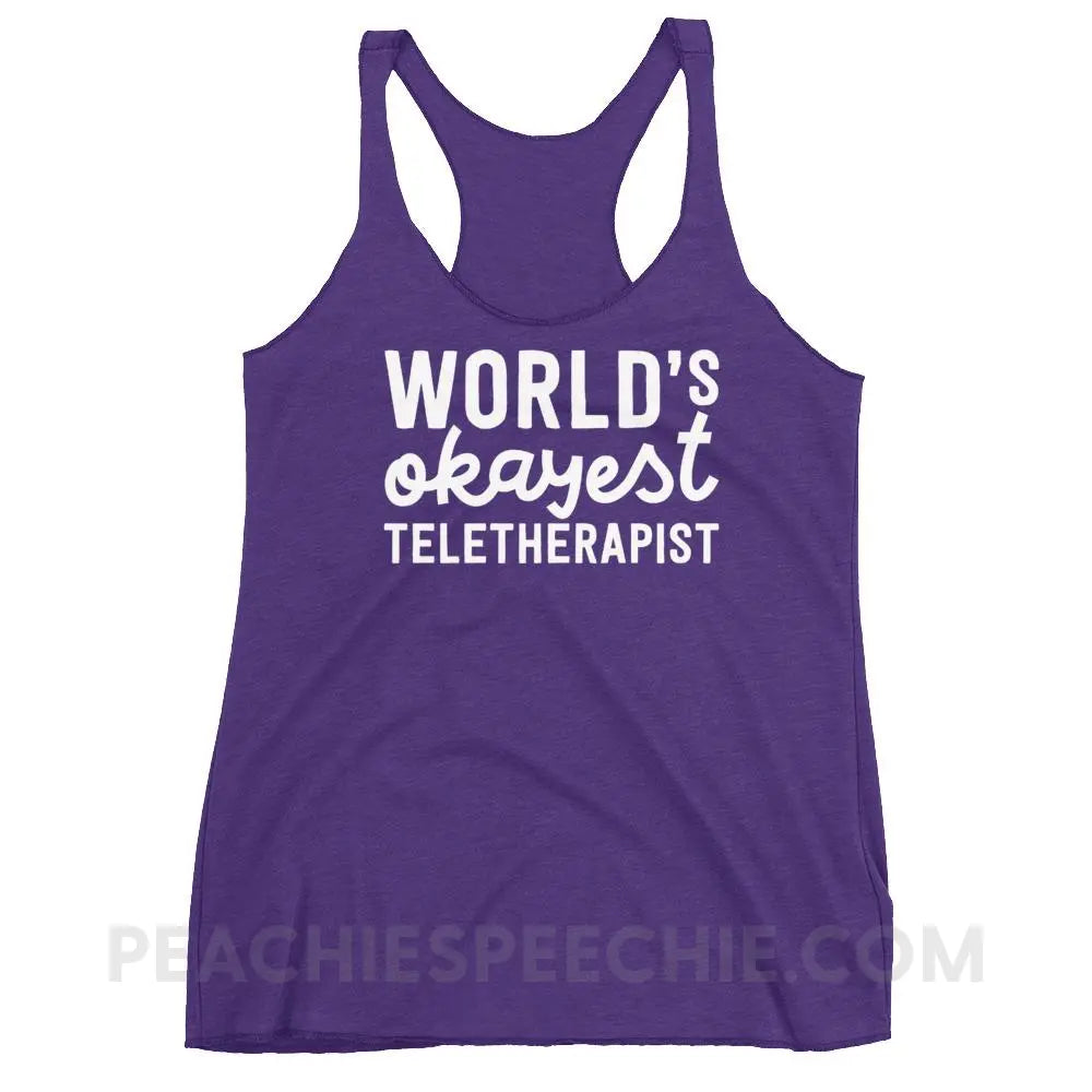 World’s Okayest Teletherapist Tri-Blend Racerback - Purple Rush / XS - Tank Tops peachiespeechie.com