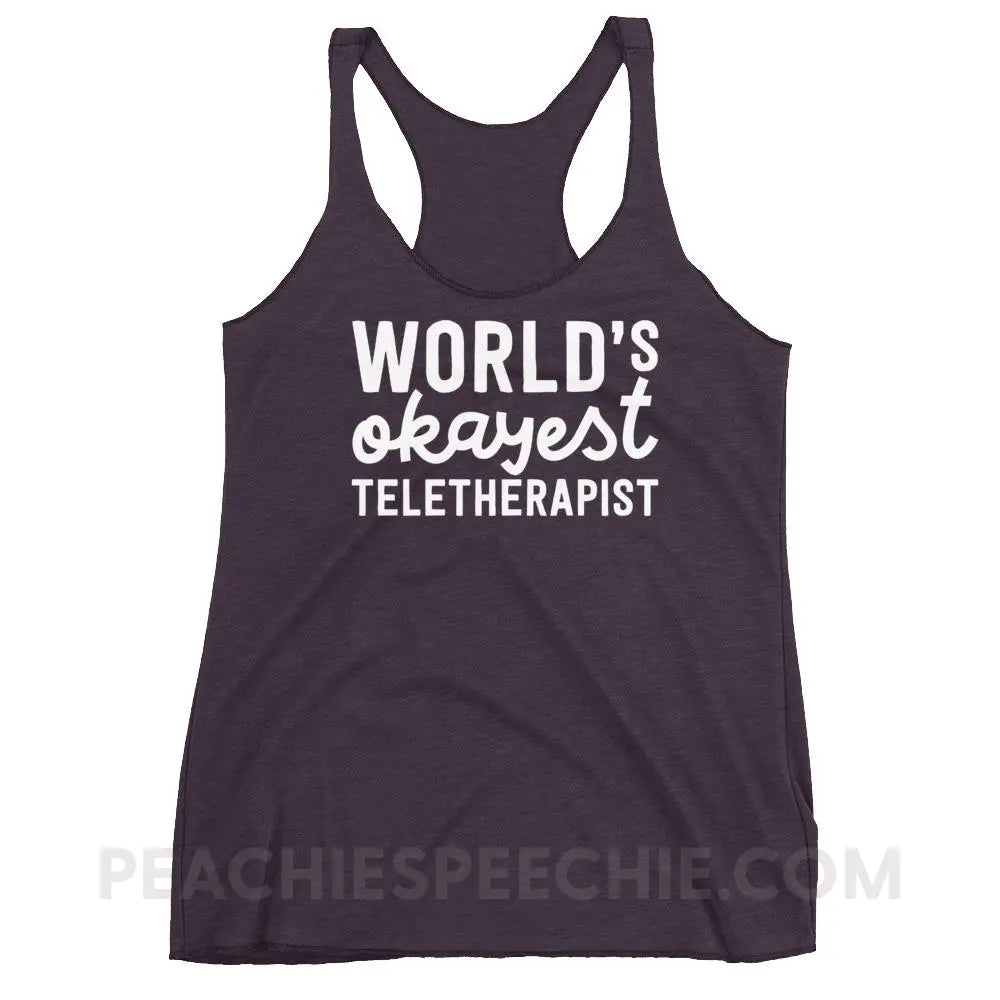 World’s Okayest Teletherapist Tri-Blend Racerback - Vintage Purple / XS - Tank Tops peachiespeechie.com