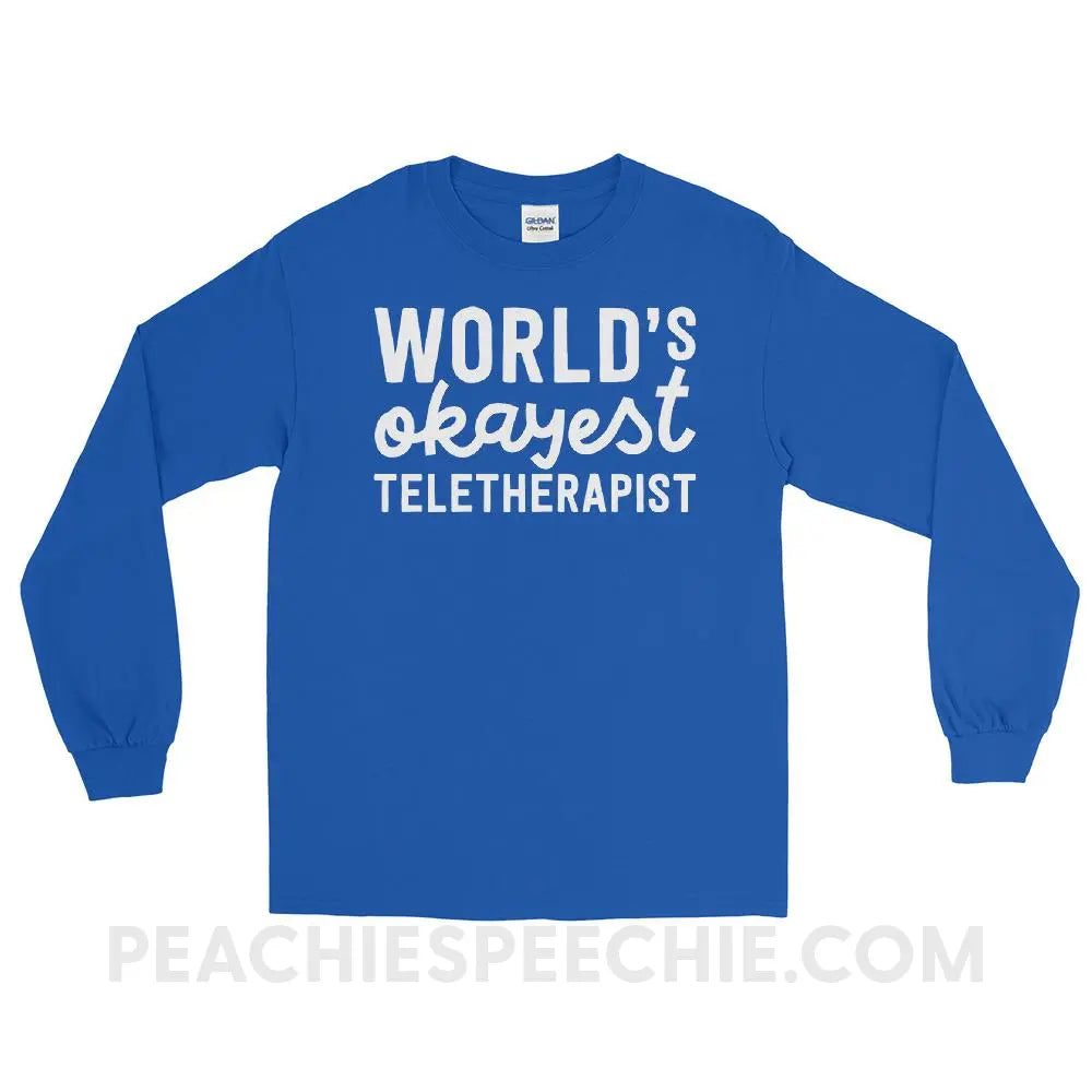 World’s Okayest Teletherapist Long Sleeve Tee - Royal / S - T-Shirts & Tops peachiespeechie.com
