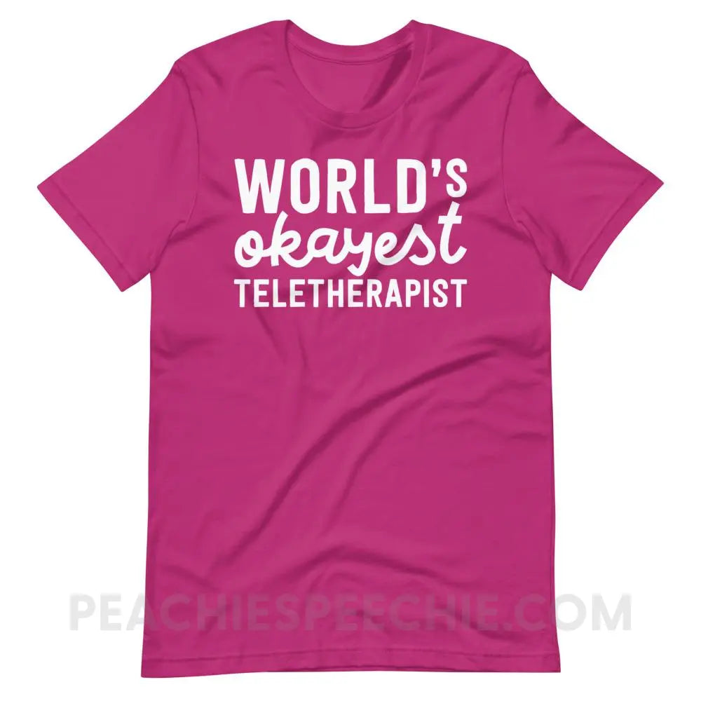 World’s Okayest Teletherapist Premium Soft Tee - Berry / S - T-Shirts & Tops peachiespeechie.com