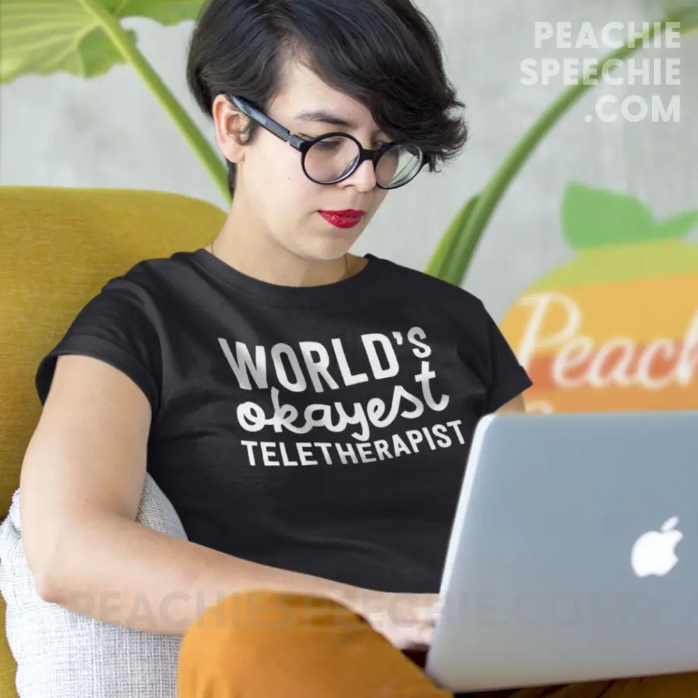 World’s Okayest Teletherapist Women’s Trendy Tee - T-Shirts & Tops peachiespeechie.com