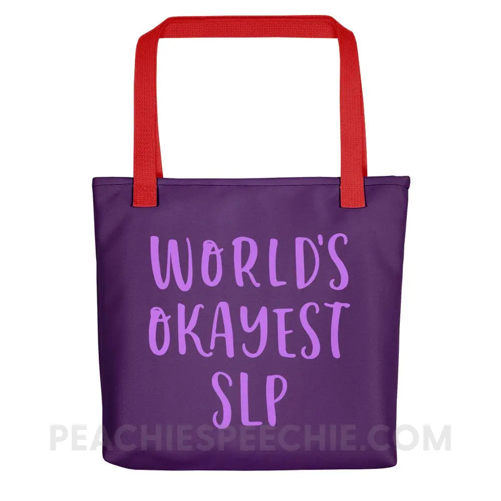 World’s Okayest SLP Tote Bag - Red - Bags peachiespeechie.com