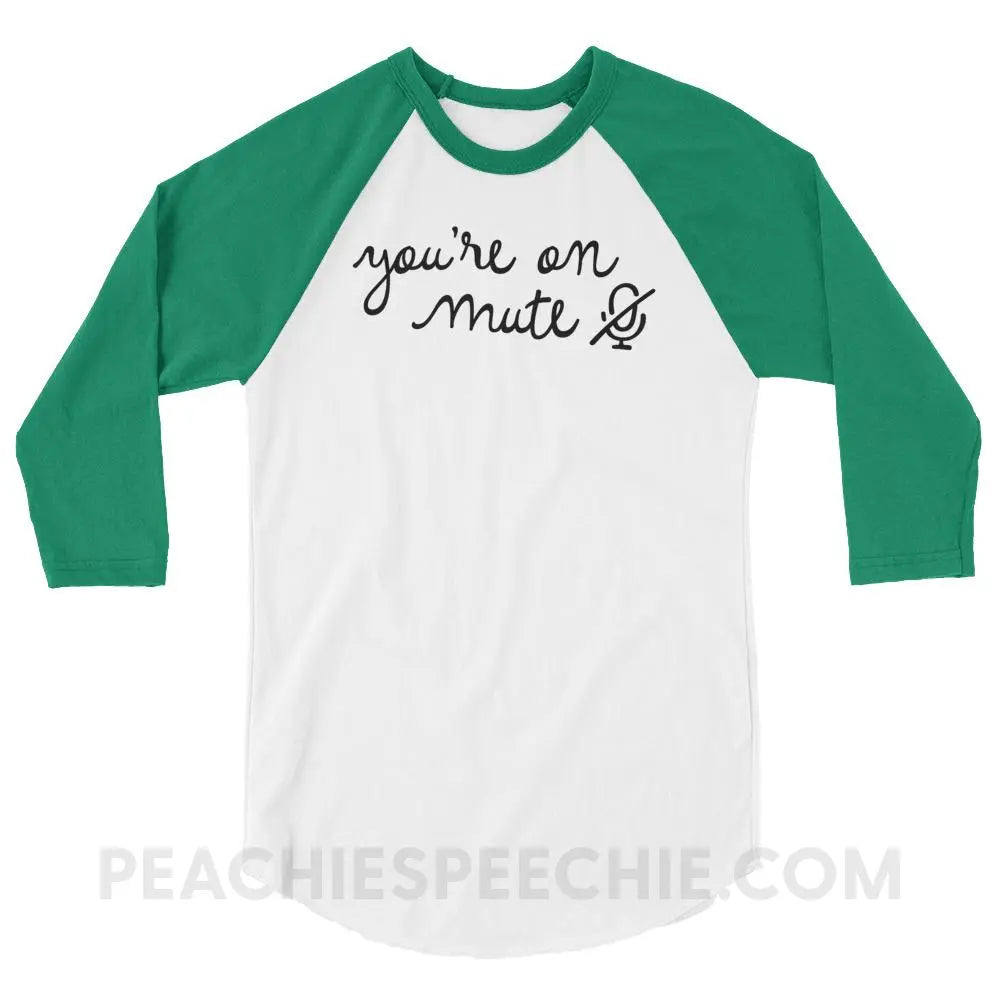 You’re On Mute Baseball Tee - White/Kelly / XS T-Shirts & Tops peachiespeechie.com