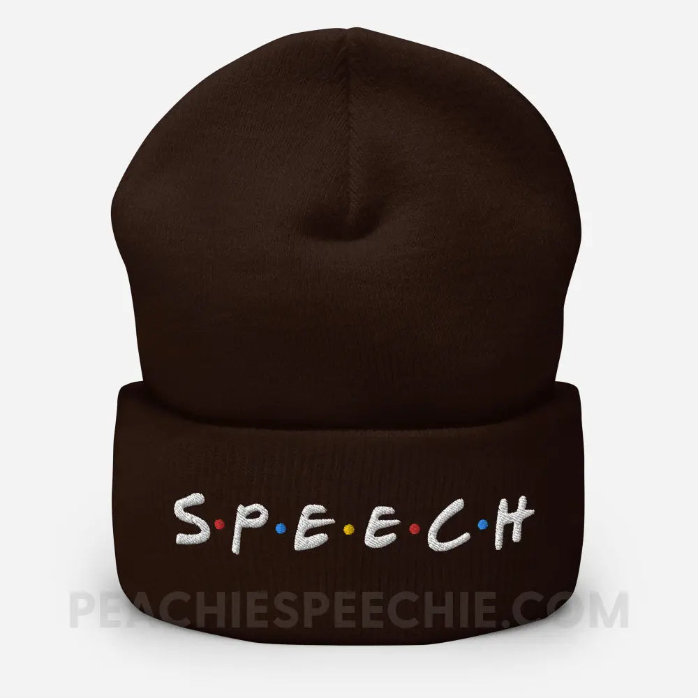 Friends Speech Embroidered Cozy Beanie - Brown - Hats peachiespeechie.com