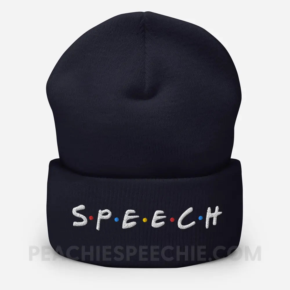 Friends Speech Embroidered Cozy Beanie - Navy - Hats peachiespeechie.com